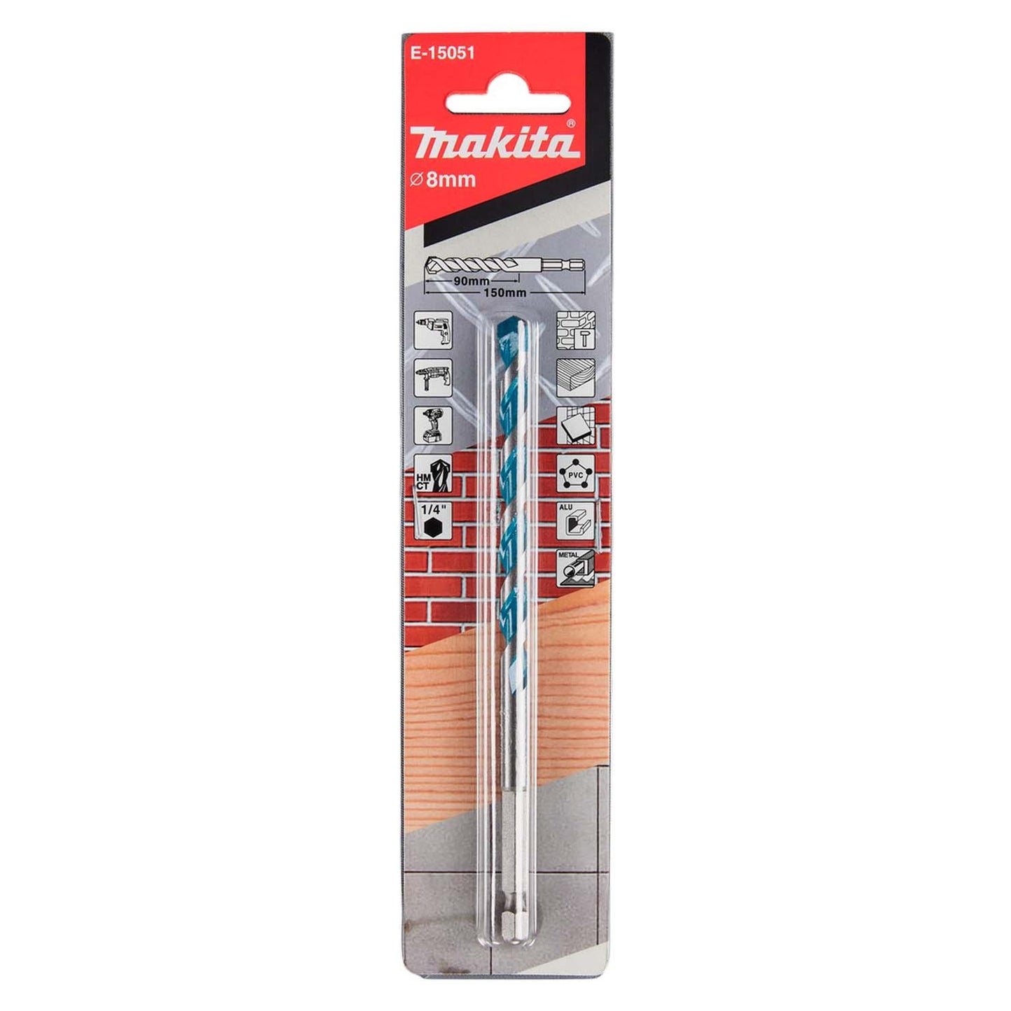 Broca Multimaterial 8x150mm (Toma Hex. 1/4'') - Makita - Herram.cl
