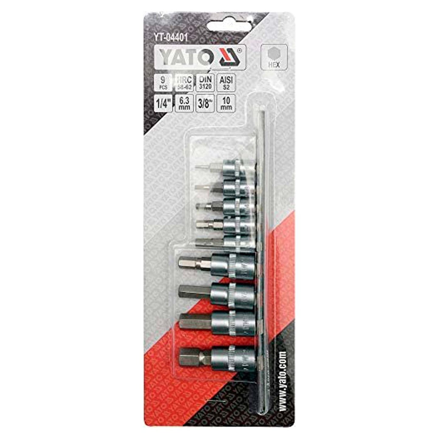 Juego de dados con punta Hexagonal 1/4'' y 3/8'' 9 Pzas - Yato - Herram.cl