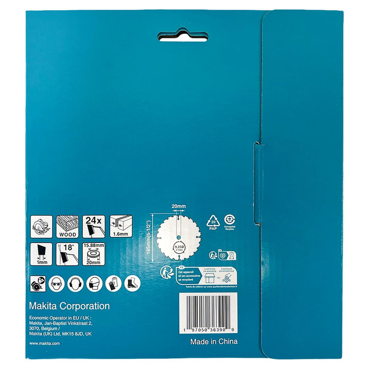 Disco Sierra Circular 6-1/2'' Eje 20mm 24 D Madera - Makita - Herram.cl