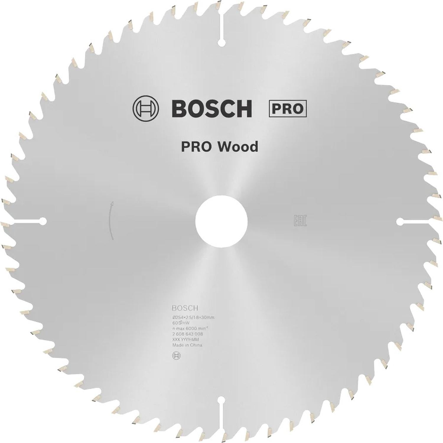 Disco De Sierra Circular PRO Wood 10''x2,5x30mm 60 D - Bosch - Herram.cl