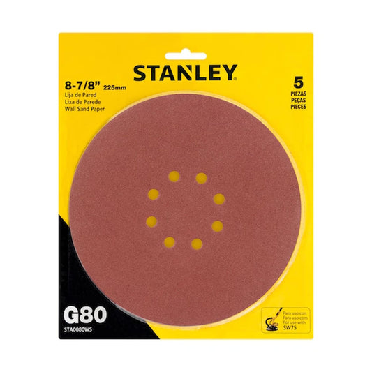 Pack 5 Discos De Lija 225mm (8-7/8'') Lija de Pared Stanley - Herram.cl