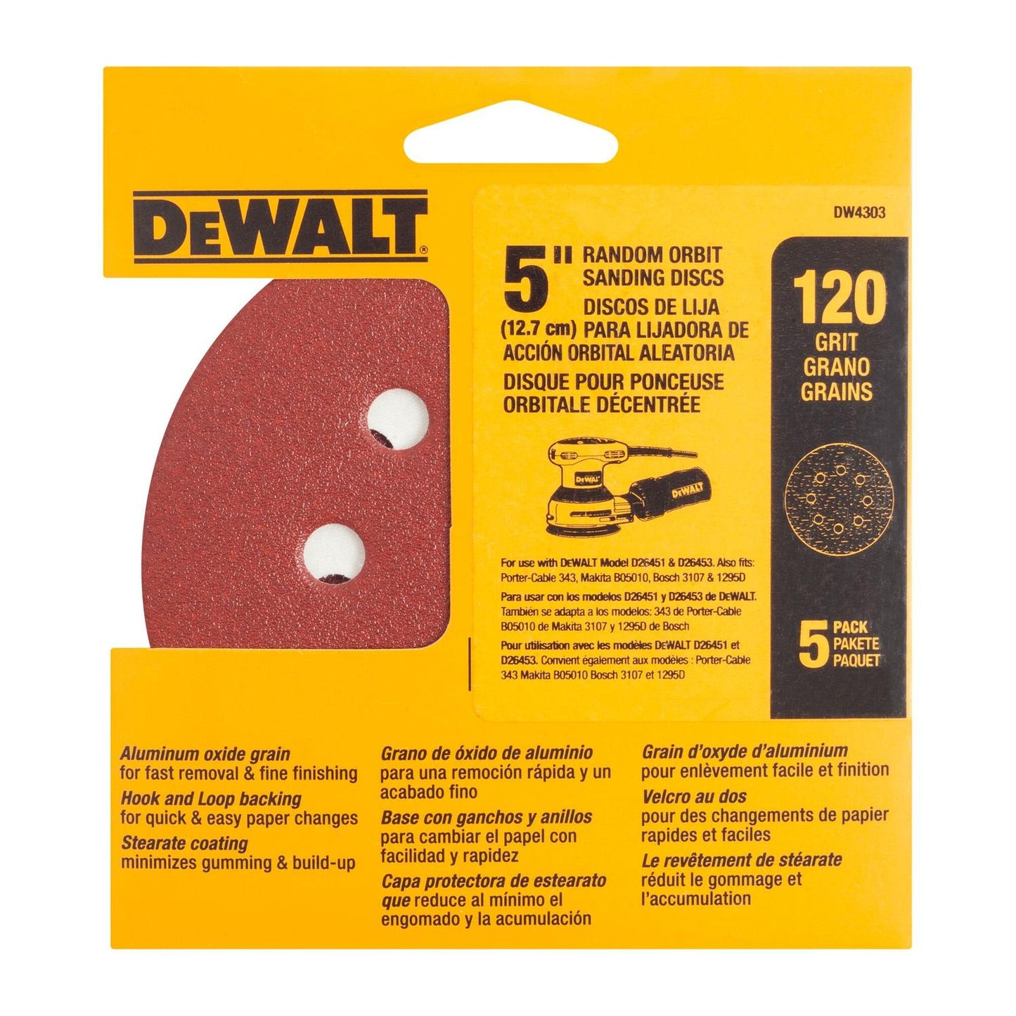 Pack 5 Discos De Lija Con Velcro 5'' (127mm) - DeWALT - Herram.cl