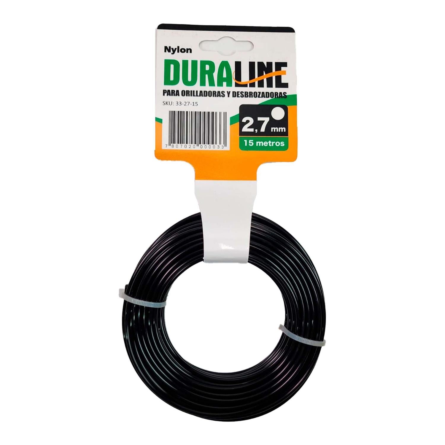 Nylon Redondo Rollo 15m Negro 2.7mm - Duraline - Herram.cl