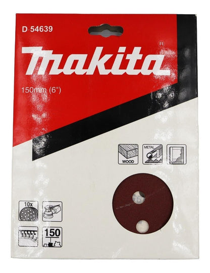 10 Discos Lija Con Velcro 150mm (6'') G150 Makita D - 54639 - Herram.cl