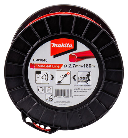 Rollo 180m Nylon forma trebol Rojo 2,7mm - Makita - Herram.cl