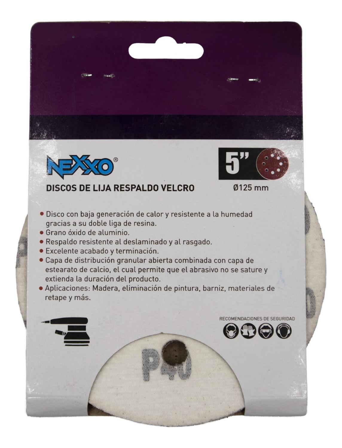 Pack 5 Discos De Lija Con Velcro 5'' (125mm) G40 - Nexxo - Herram.cl