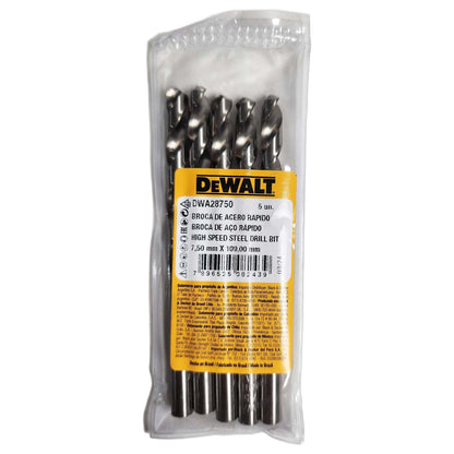 Brocas Para Metal HSS 7.5mm 5 Pzas - DeWALT - Herram.cl