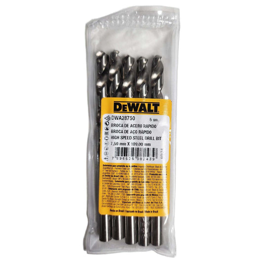Brocas Para Metal HSS 7.5mm 5 Pzas - DeWALT - Herram.cl