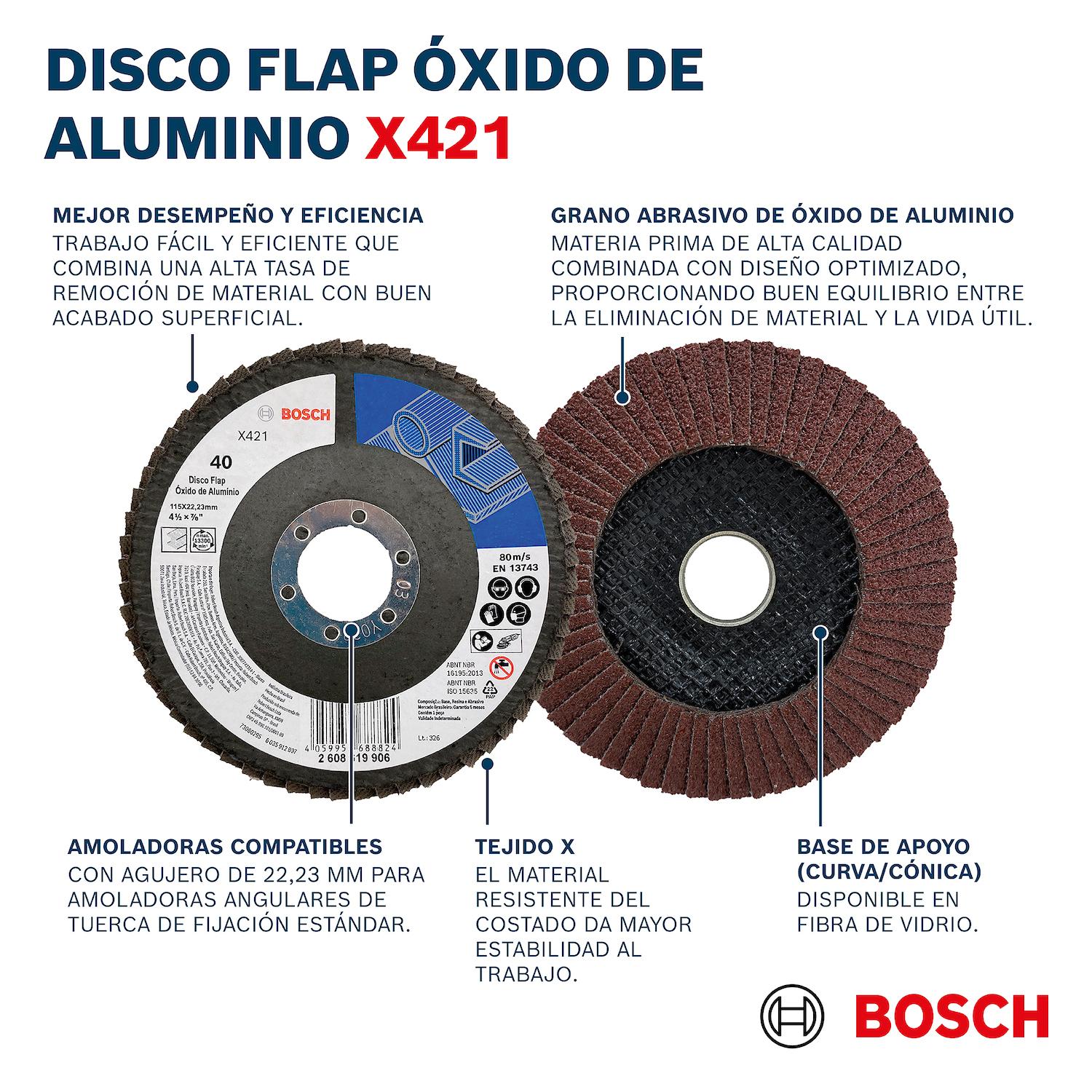 Pack 10 Discos Flap Standard for Metal X421 4 1/2'' - Bosch - Herram.cl