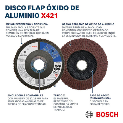 Pack 10 Discos Flap Standard for Metal X421 4 1/2'' - Bosch - Herram.cl