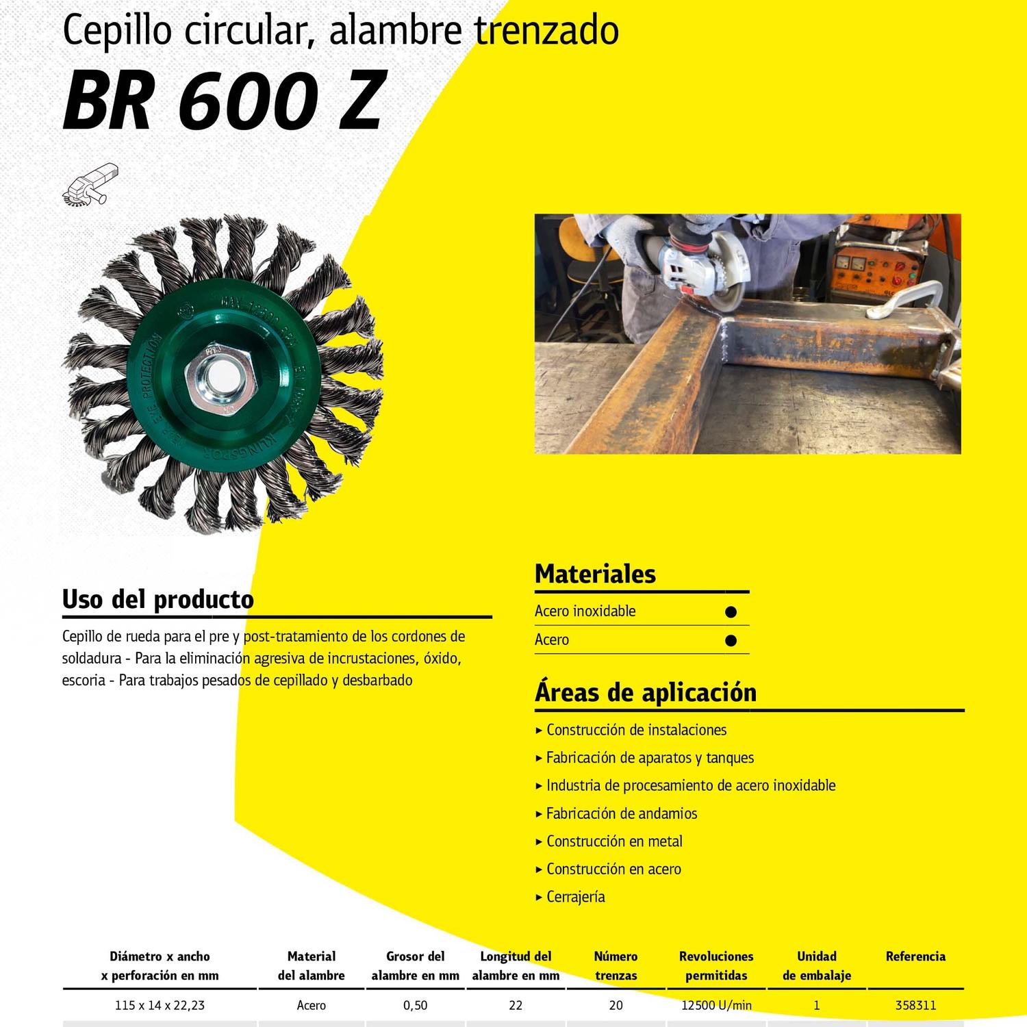 Grata Circular Trenzada BR600Z INOX 115x14mm / M14 - Klingspor - Herram.cl