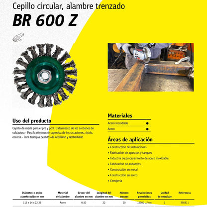 Grata Circular Trenzada BR600Z INOX 115x14mm / M14 - Klingspor - Herram.cl