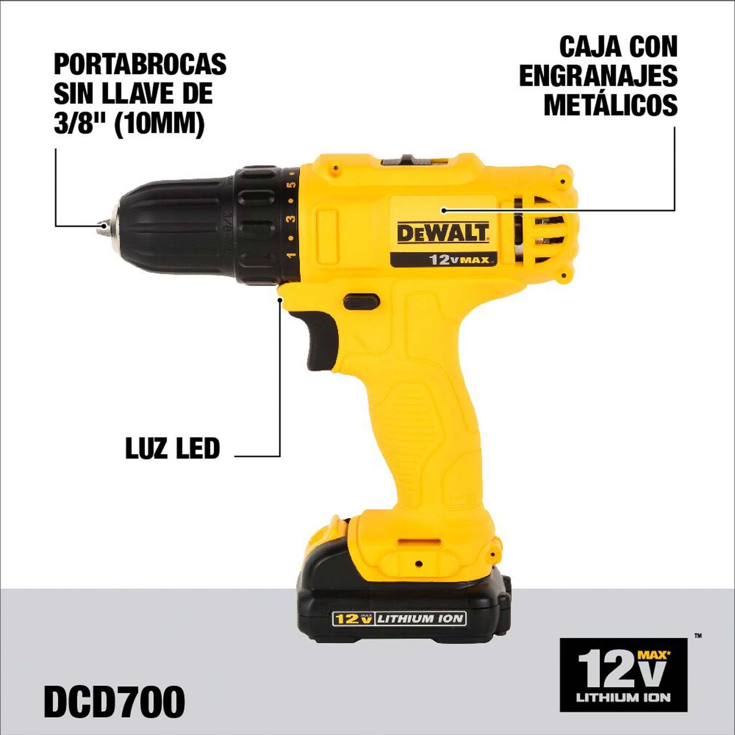 Taladro Atornillador 12V Max. /10mm DCD700C2 - B2 - DeWalt - Herram.cl