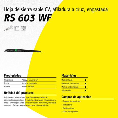 Hoja de Sierra Sable RS603 WF Madera 230mm 5 Pzas - Klingspor - Herram.cl