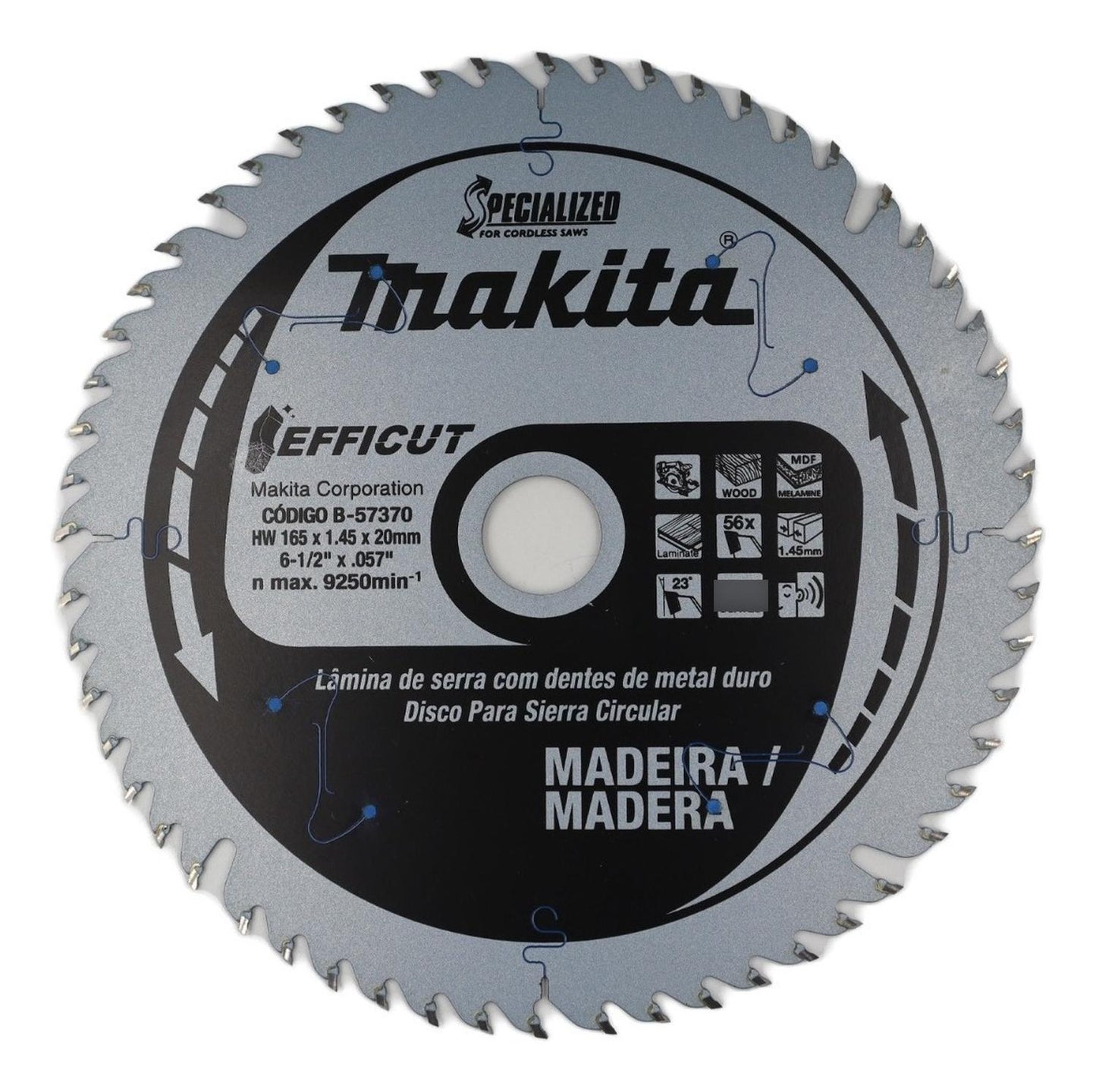 Disco Sierra Para SP600D 165x20mm (6 - 1/2'') 56 Dientes - Makita - Herram.cl