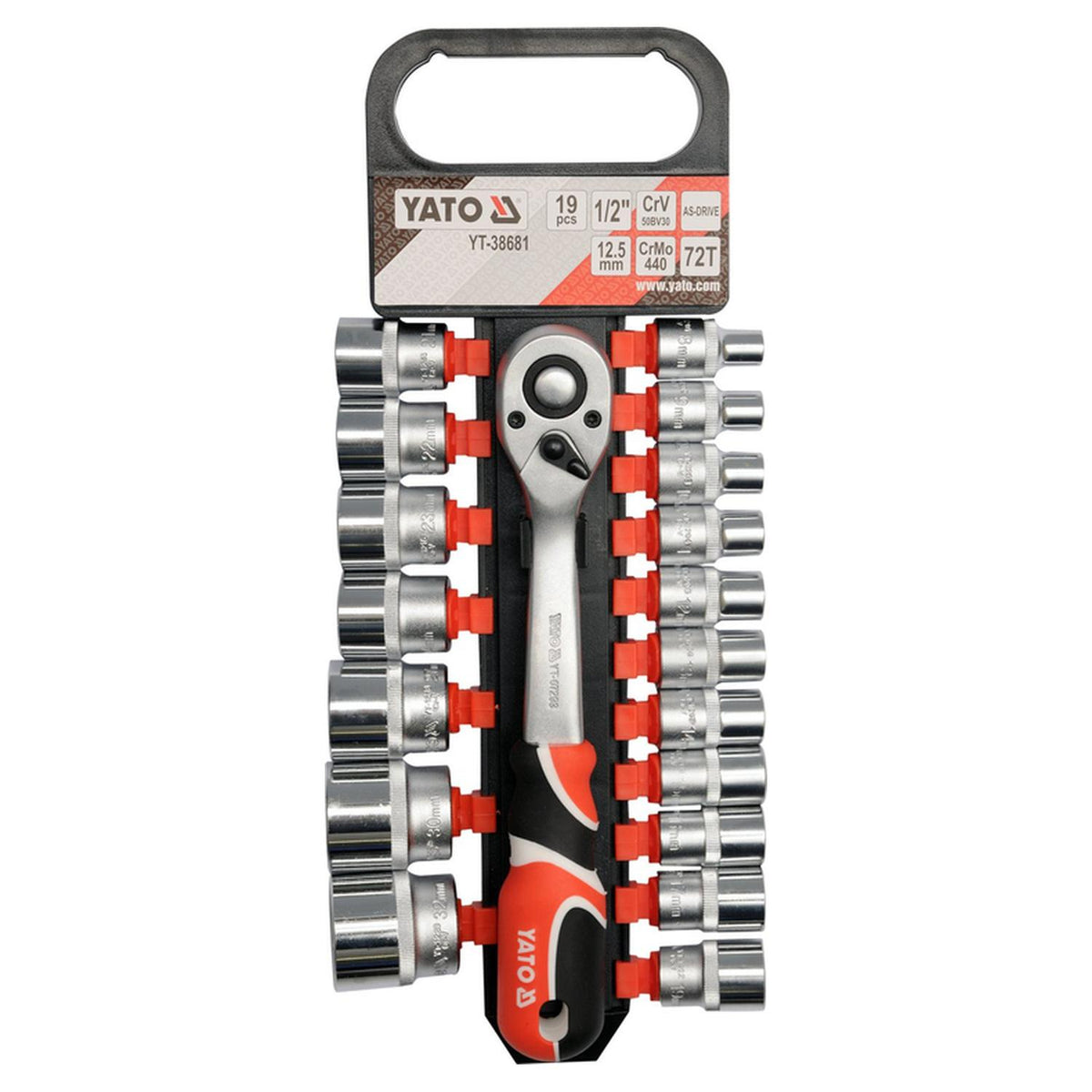 Juego 19 Dados con Chicharra Yato YT-38681 1/2'' 8-32mm - Herram.cl