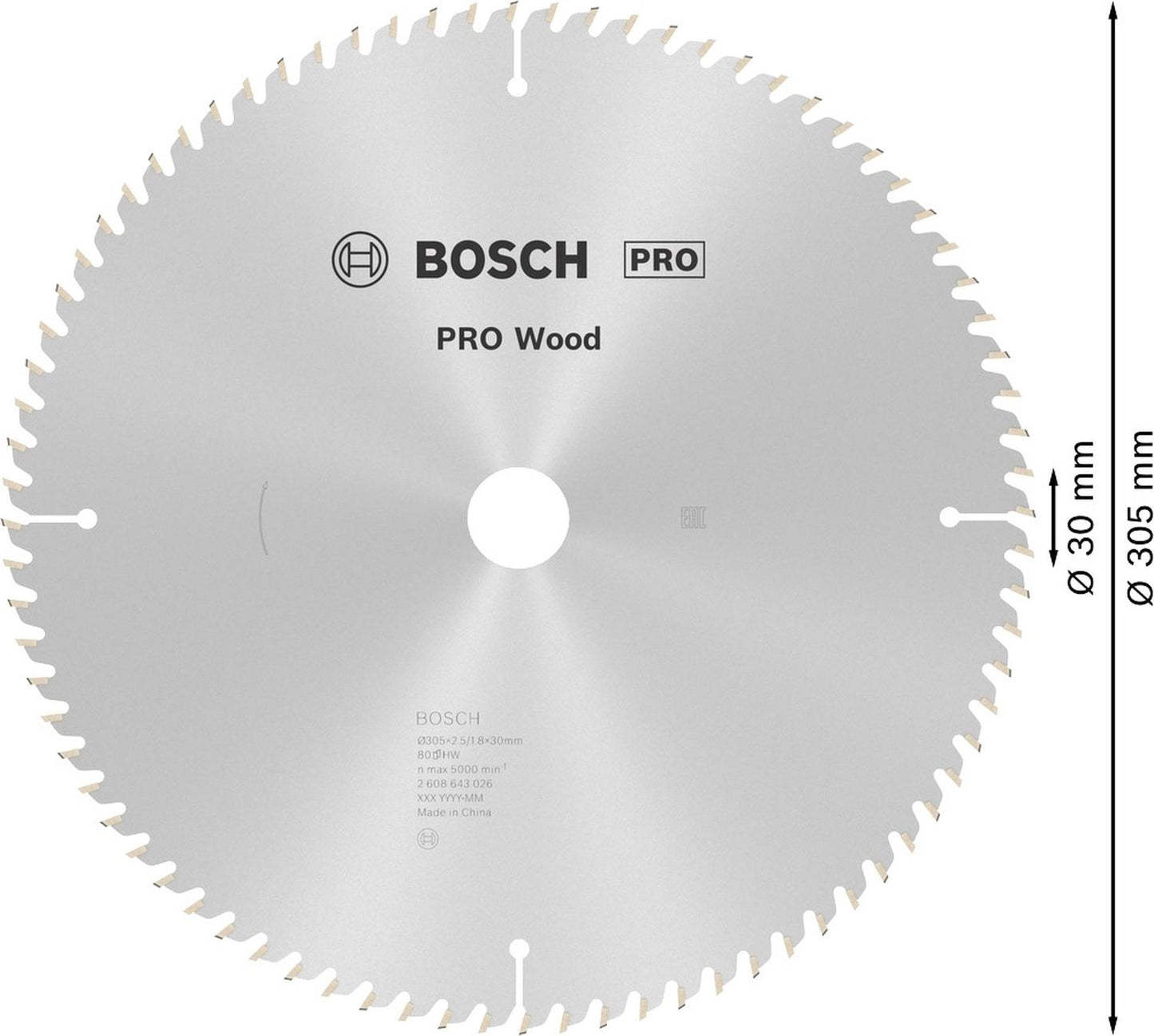 Disco De Sierra Circular PRO Wood 12''x2,5x30mm 80 D - Bosch - Herram.cl