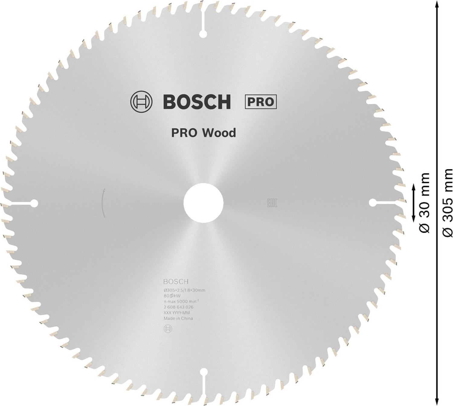 Disco De Sierra Circular PRO Wood 12''x2,5x30mm 80 D - Bosch - Herram.cl