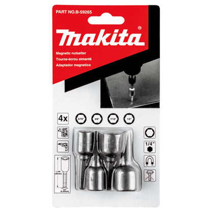 Set 4 Vasos Magnéticos 5/16'', 3/8'', 7/16'', 1/2'' - Makita - Herram.cl