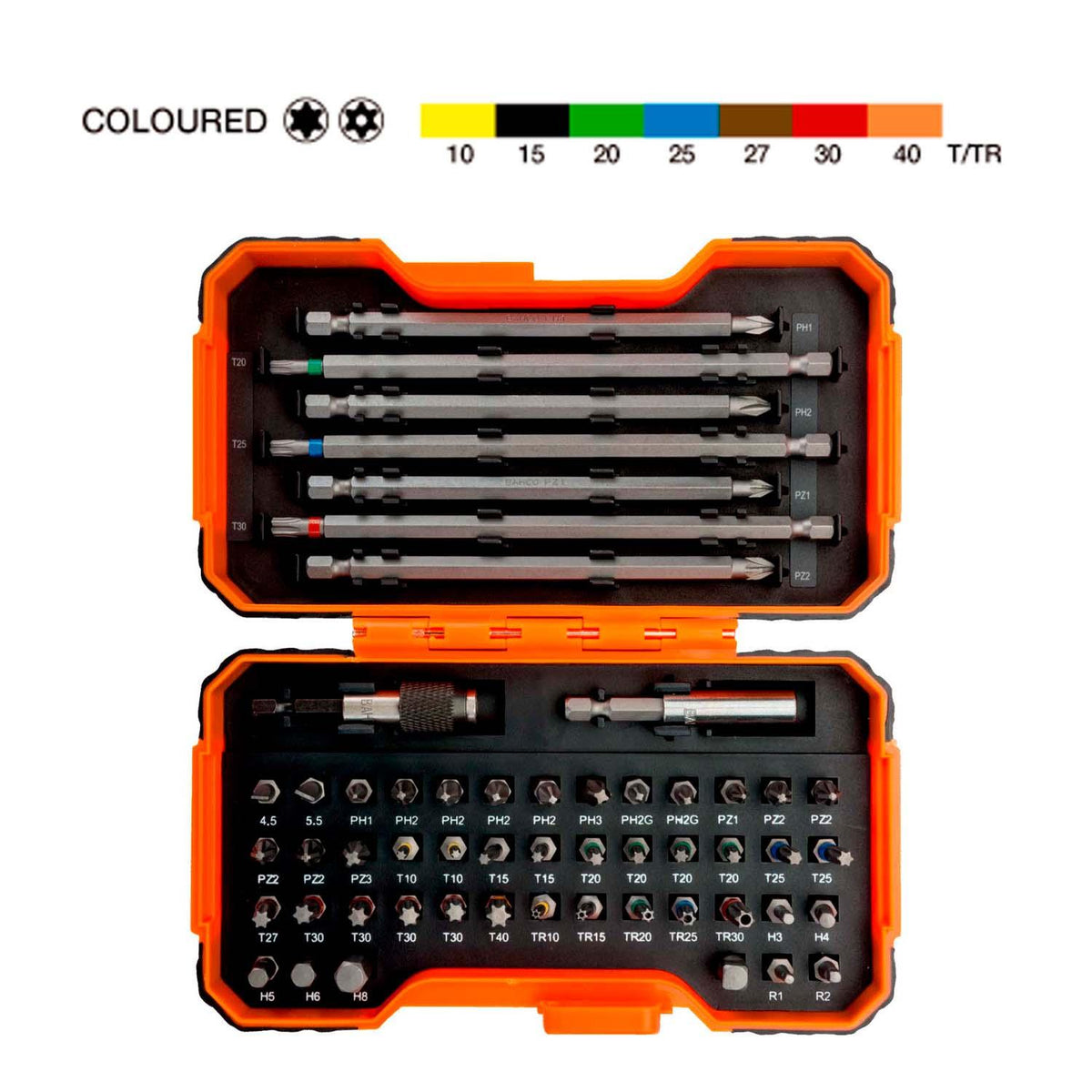Set 54 Puntas Bits Color BAHCO 59/S54BC 1/4" Magnético - Herram.cl