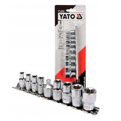 Juego de Dados Torx Hembra 1/4" y 3/8'' 9 Pzas - Yato - Herram.cl