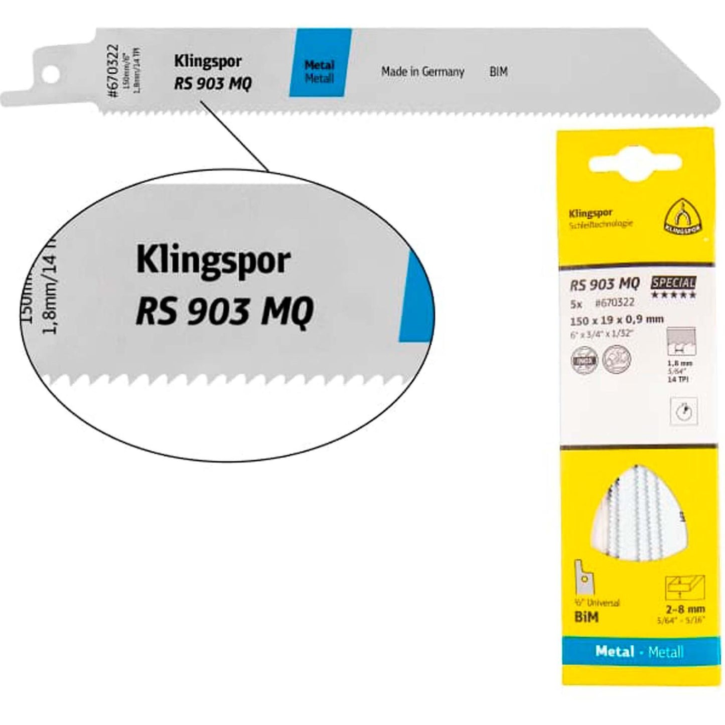 Hoja de Sierra Sable RS903 MQ Metal 230mm 5 Pzas - Klingspor - Herram.cl