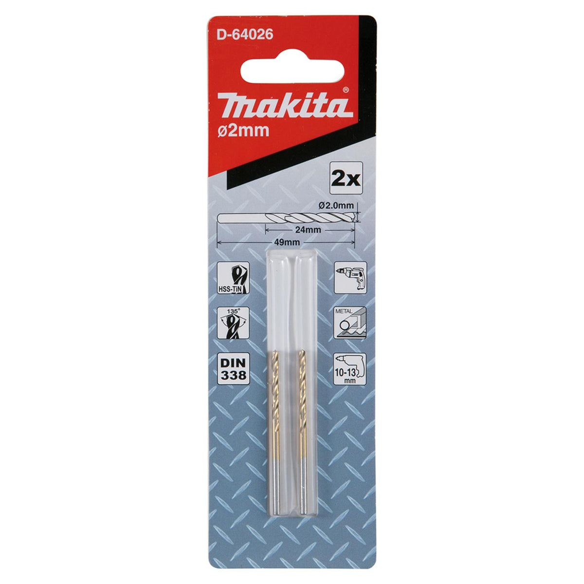 Broca Metal HSS-Tin 2x49mm 2 Pzas - Makita - Herram.cl