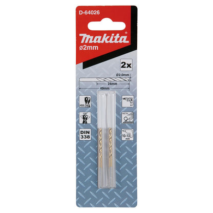 Broca Metal HSS-Tin 2x49mm 2 Pzas - Makita - Herram.cl