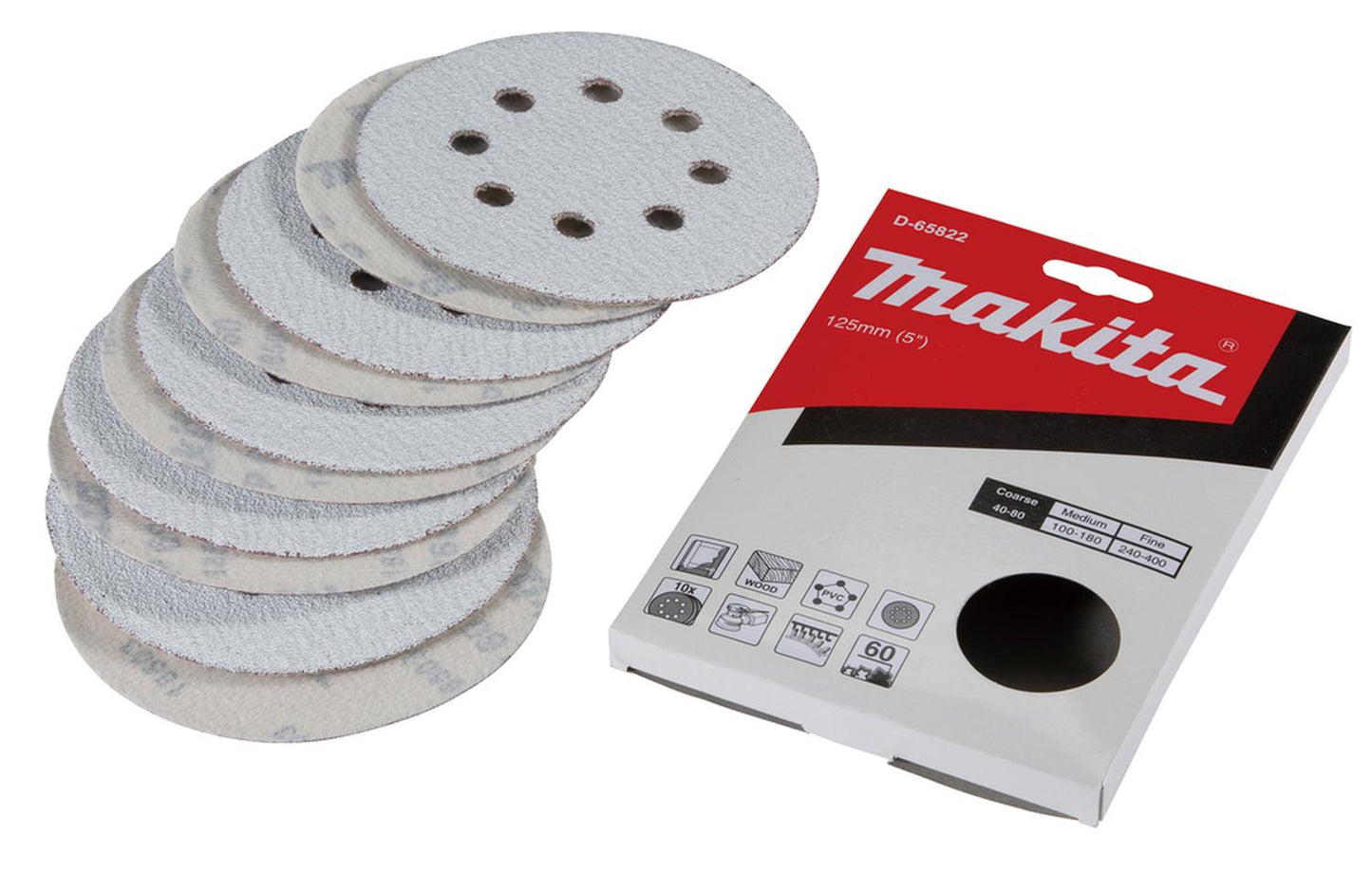 10 Discos Lija Con Velcro 125mm G60 Makita D - 65822 - Herram.cl
