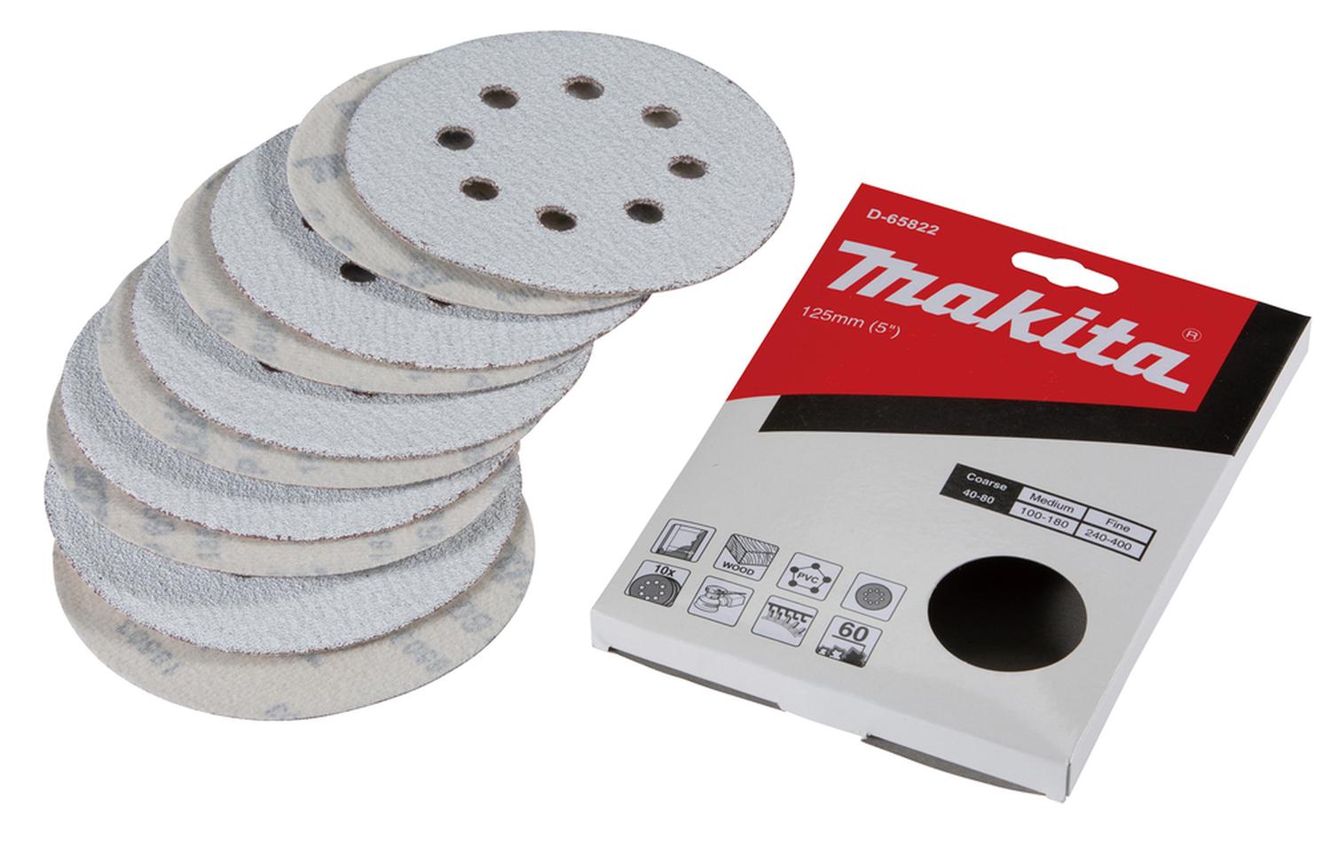 10 Discos Lija Con Velcro 125mm G60 Makita D - 65822 - Herram.cl