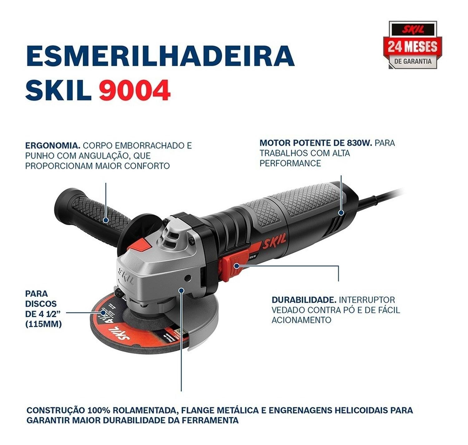 Esmeril Angular Skil De 4 1/2' 9004 Con 830W + 5 Discos - Herram.cl