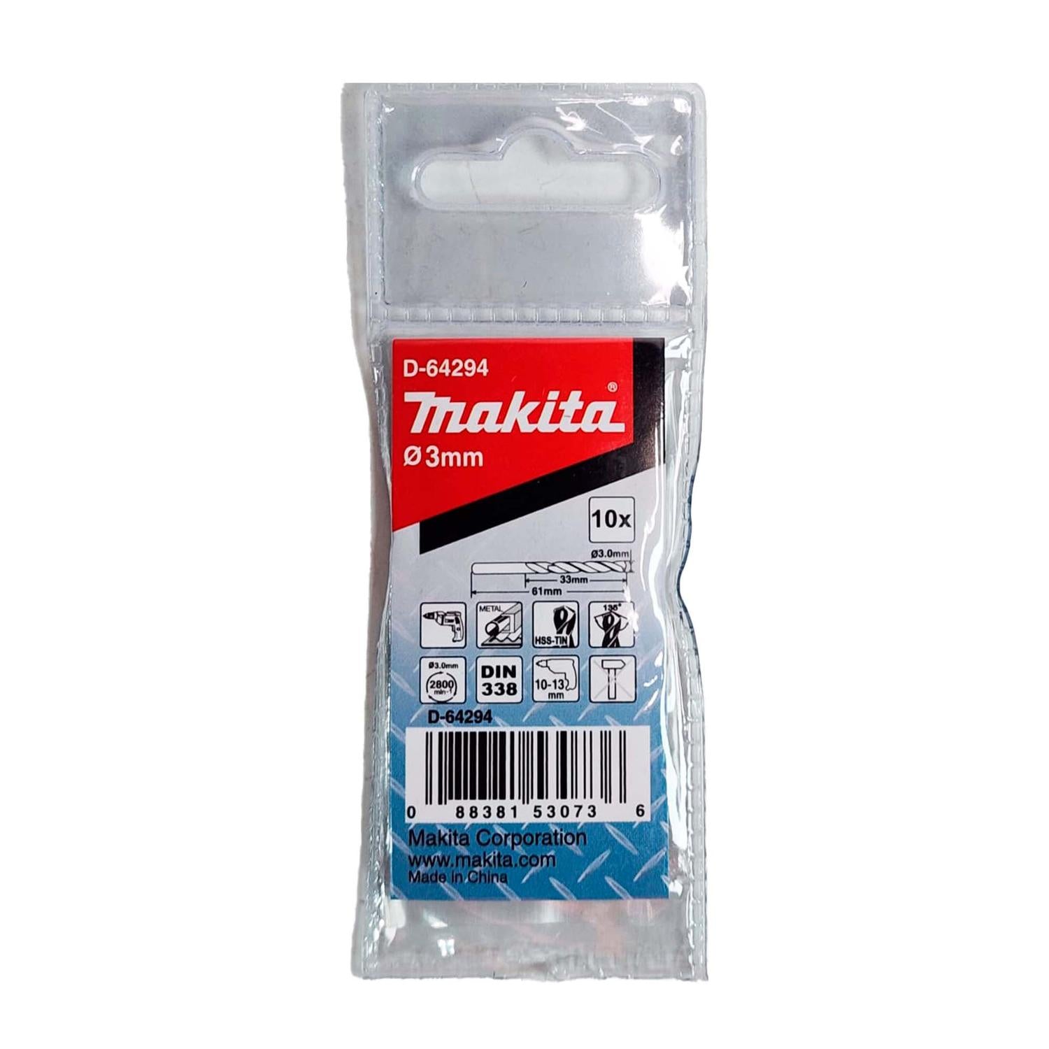Brocas Metal HSS - TiN 3x61mm 10 Pzas - Makita - Herram.cl