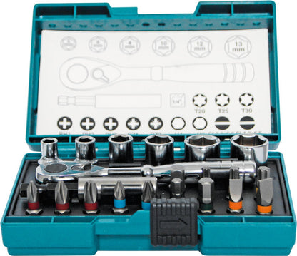 Set Puntas y Dados Cuadrante 1/4'' 21 PZAS - Makita - Herram.cl