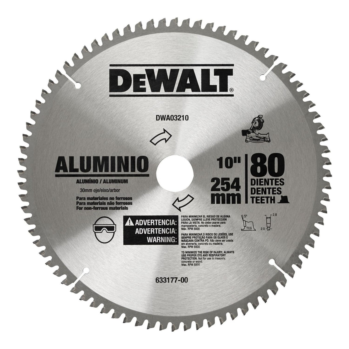 Disco De Sierra Para Aluminio 10'' Eje 30mm 80 D - DeWALT - Herram.cl