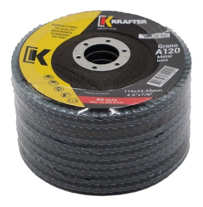 10 Discos Lija Flap Traslapado Krafter 115mm ( 4 1/2 ) G120 - Herram.cl
