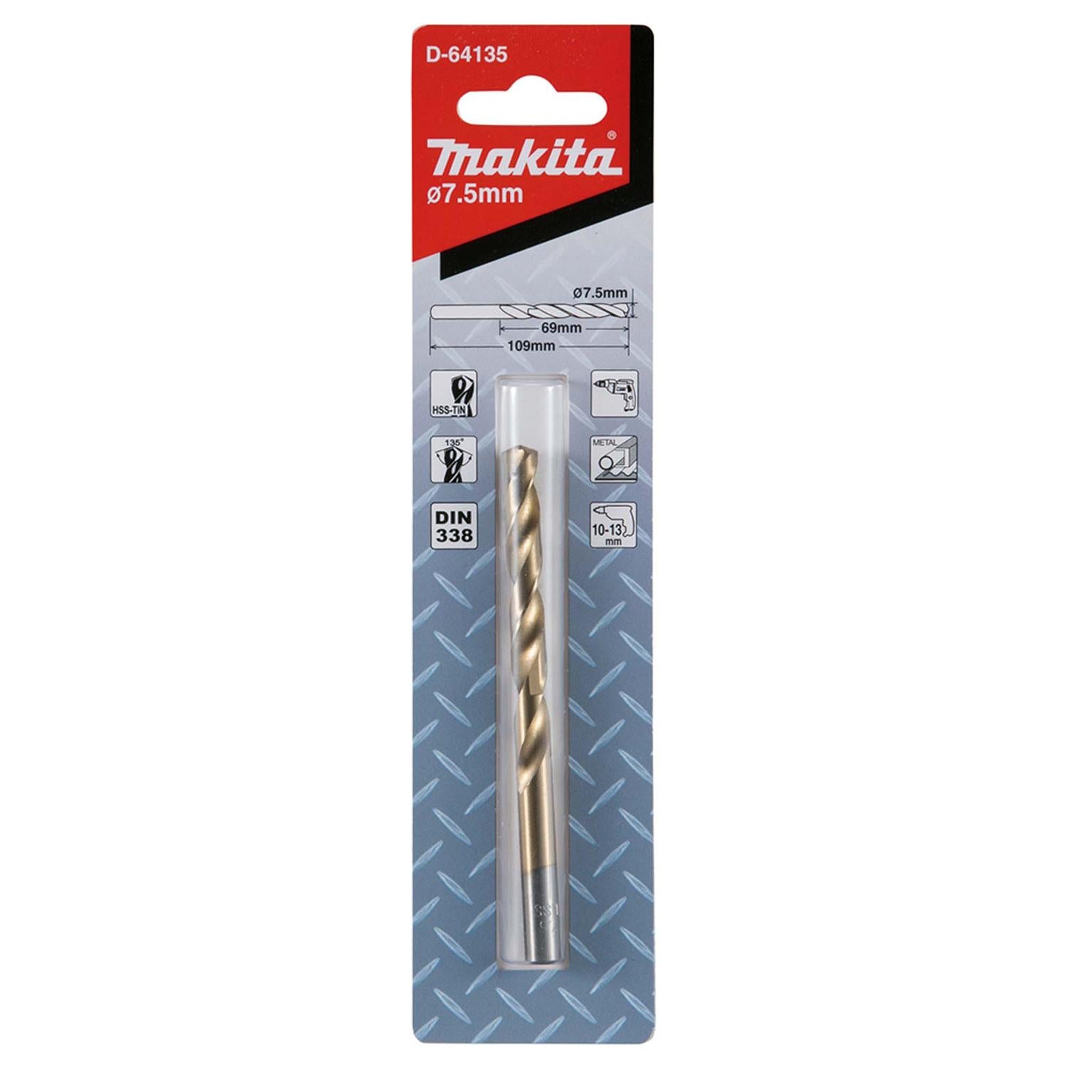 Broca Metal HSS - TiN 7.5x69x109mm - Makita - Herram.cl