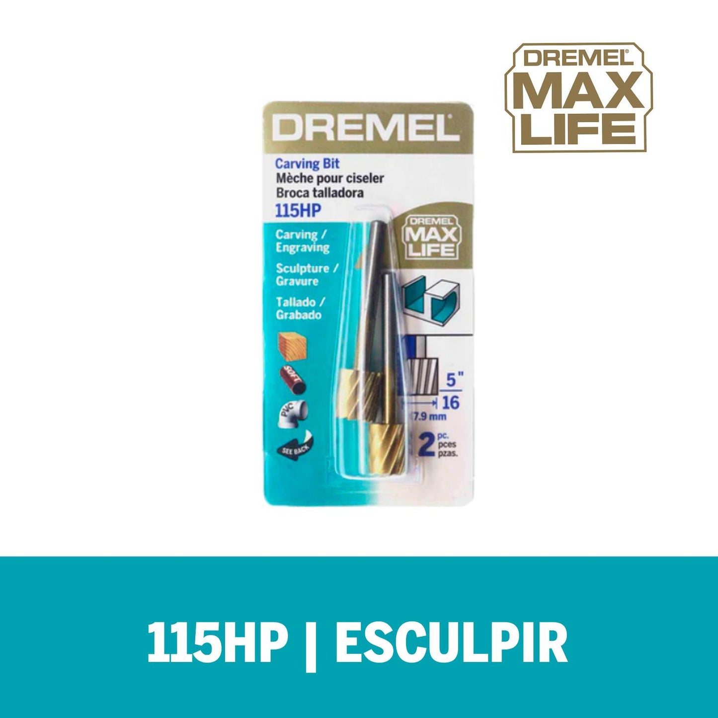 Fresa De Tallado Max Life 7.9mm 2 Pzas (115HP) - Dremel - Herram.cl