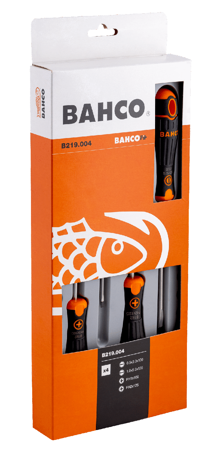 Juego de destornilladores BahcoFit con mango de goma 4Pzas - Herram.cl