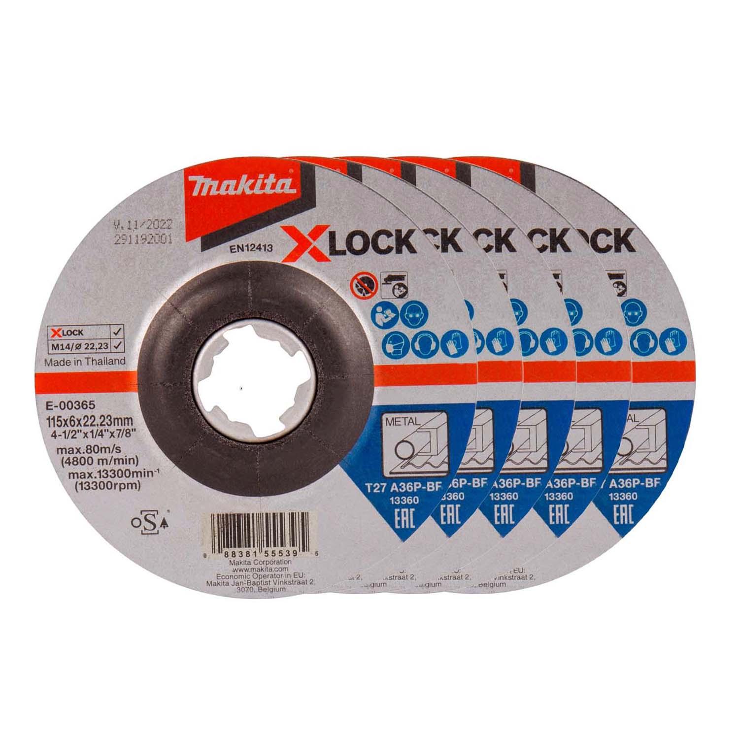 Pack 5 Discos de Desbaste Metal X - Lock 4 1/2''x6mm - Makita - Herram.cl