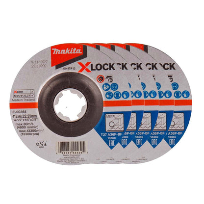 Pack 5 Discos de Desbaste Metal X - Lock 4 1/2''x6mm - Makita - Herram.cl