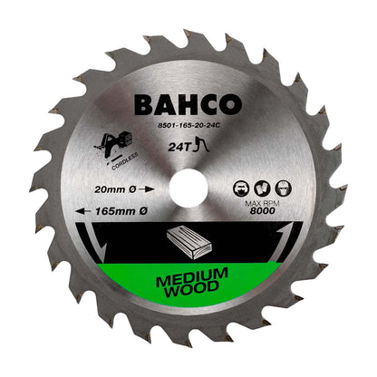 Disco De Sierra Circular 165x1.6x20mm 24 D Madera - Bahco - Herram.cl