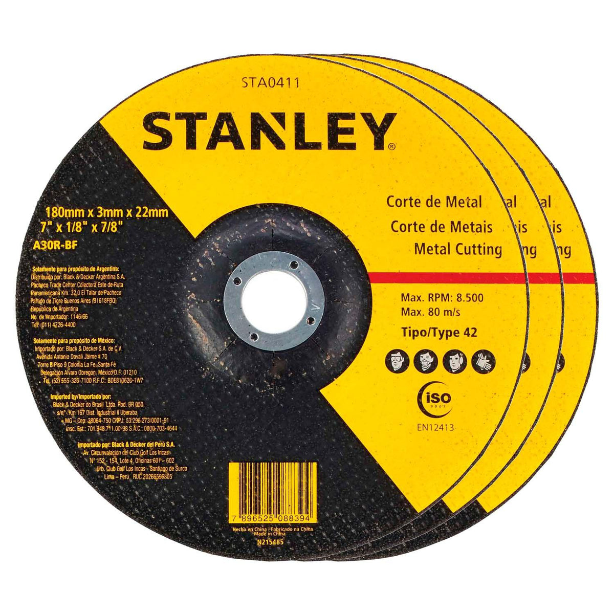 Pack 10 Discos De Corte Metal 7''x3mm - Stanley - Herram.cl