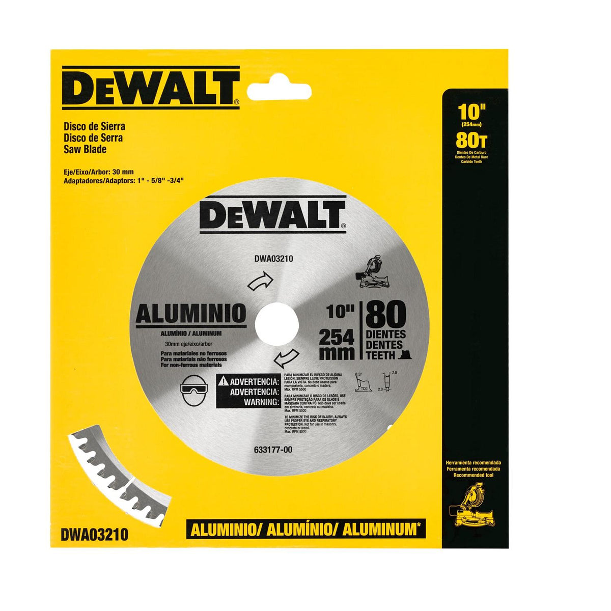 Disco De Sierra Para Aluminio 10'' Eje 30mm 80 D - DeWALT - Herram.cl
