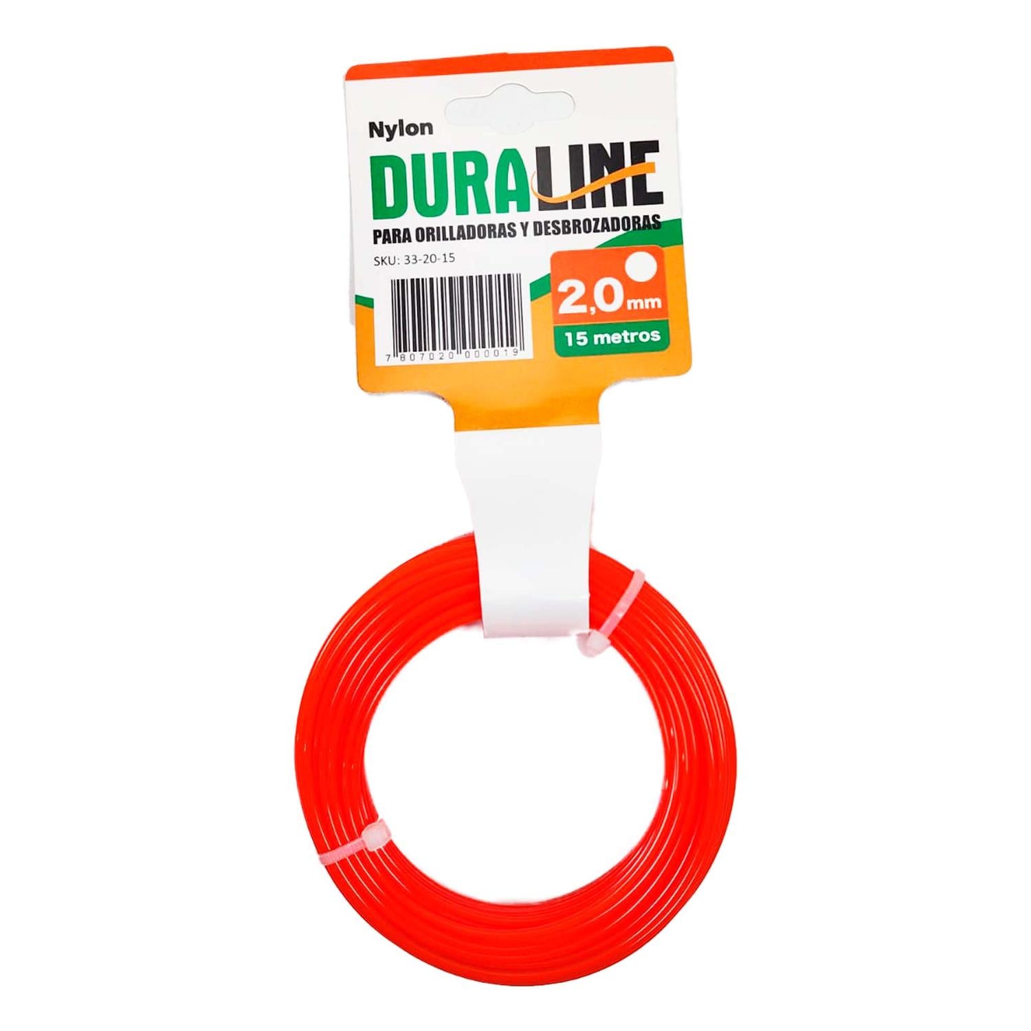 Nylon Redondo Rollo 15m Naranja 2.0mm - Duraline - Herram.cl