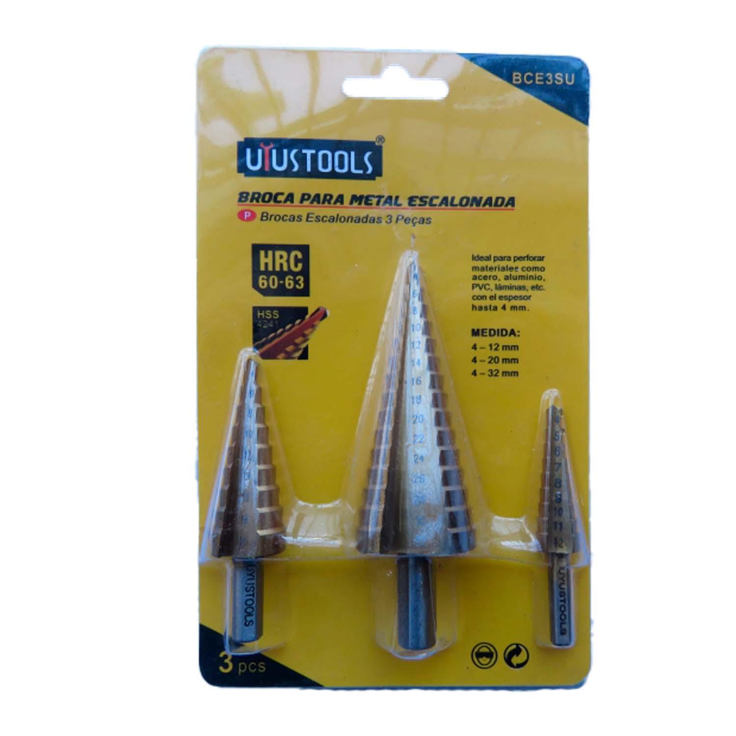 Set Brocas Escalonadas Metal 3 Pzas - Uyustools - Herram.cl