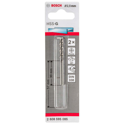 Broca Metal HSS - G 2.5mm - Blister x 2 und. - Bosch - Herram.cl
