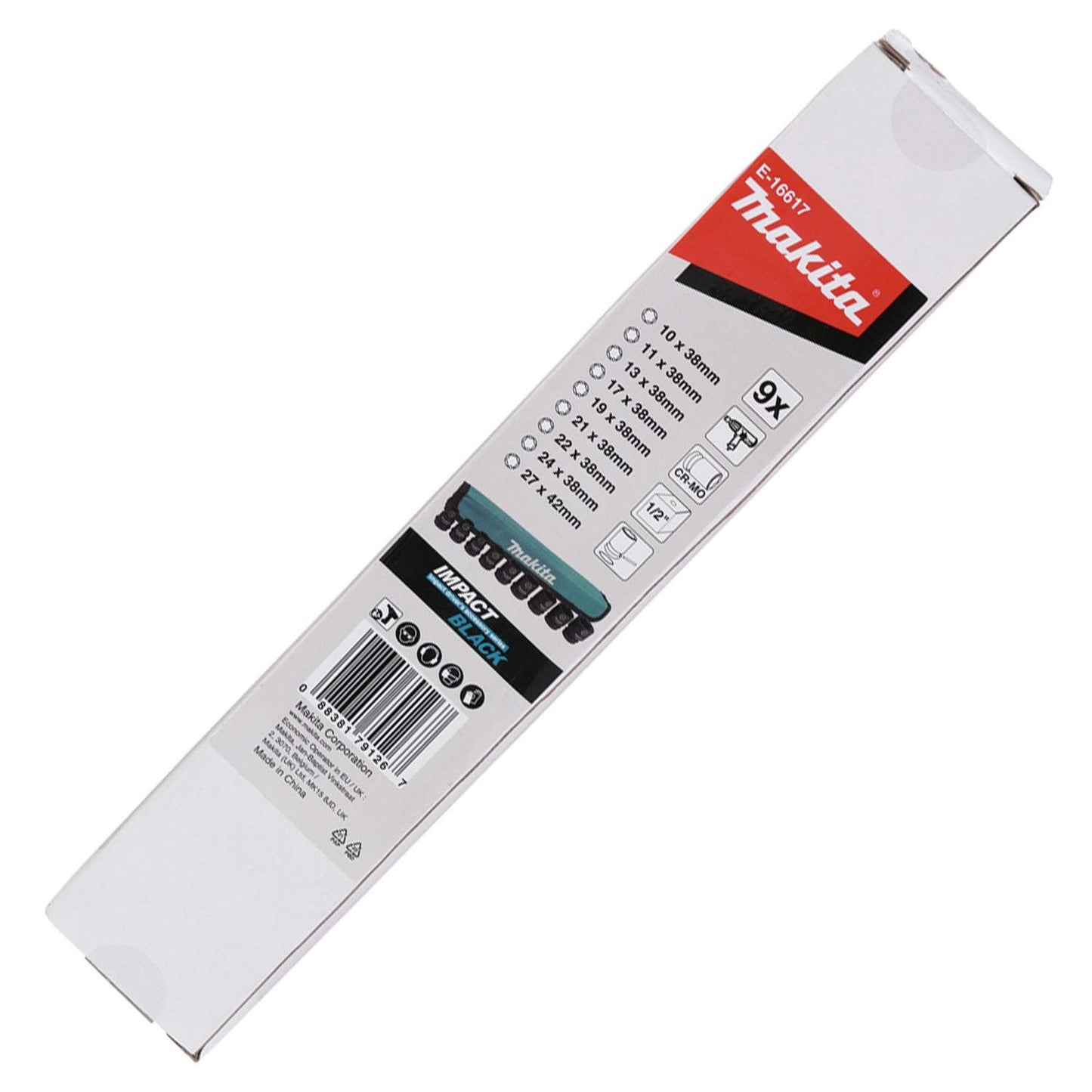 Juego Dados Impact Black 1/2'' (10 - 27mm) 9 Pzas - Makita - Herram.cl