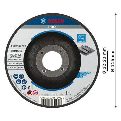 Disco Corte PRO Metal 115x2,5mm Centro Deprimido - Bosch - Herram.cl
