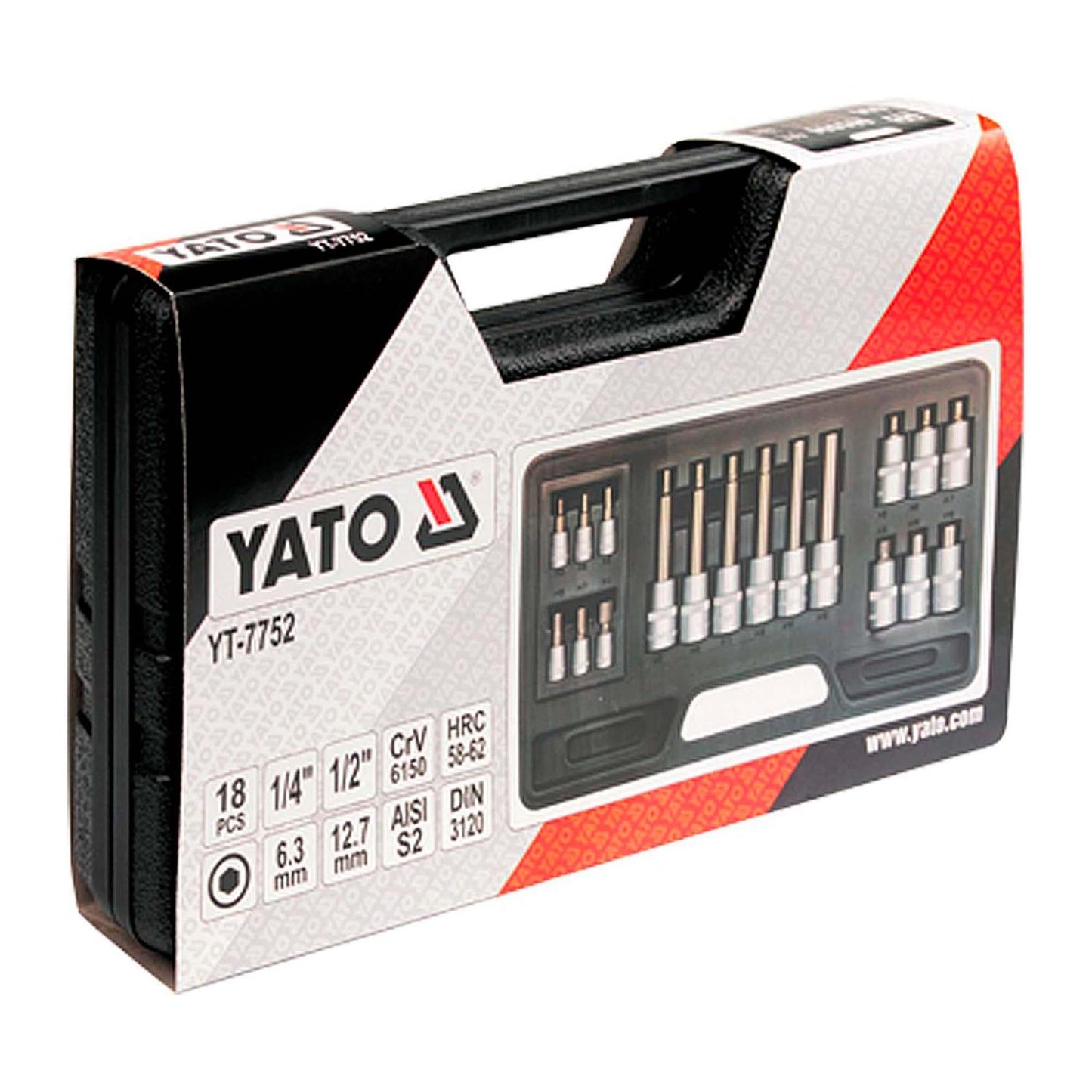 Juego Dados Con Punta Hexagonal 1/4'' Y 1/2'' 18 Pzas - Yato - Herram.cl