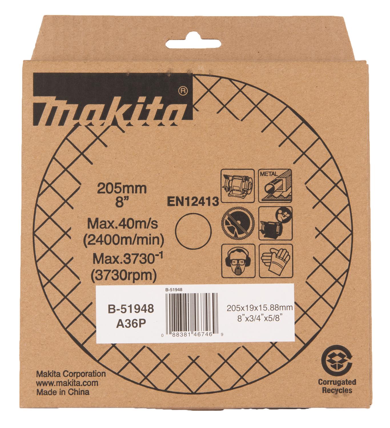 Piedra Para Esmeril de Banco 8''x3/4''x5/8'' A36P - Makita - Herram.cl